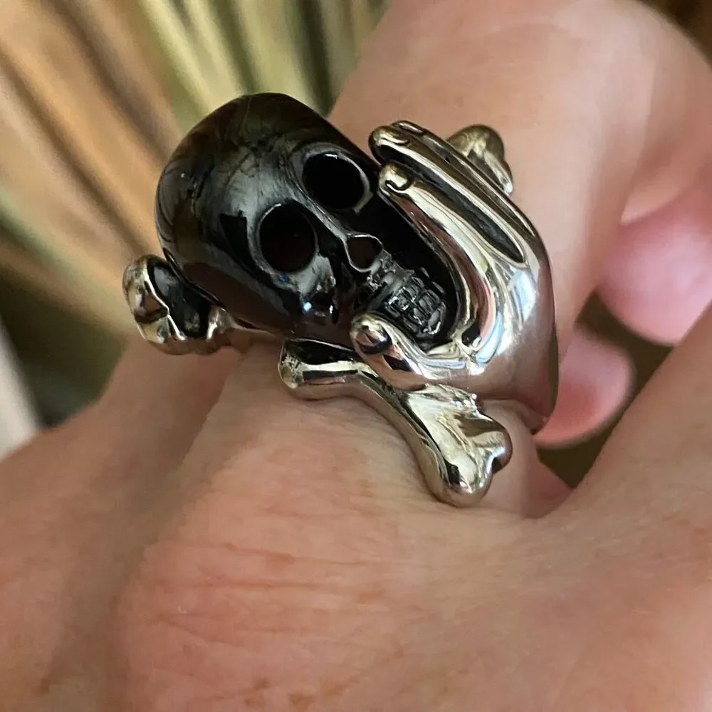 Black Skull Hand Ring Stainless Steel Size 10